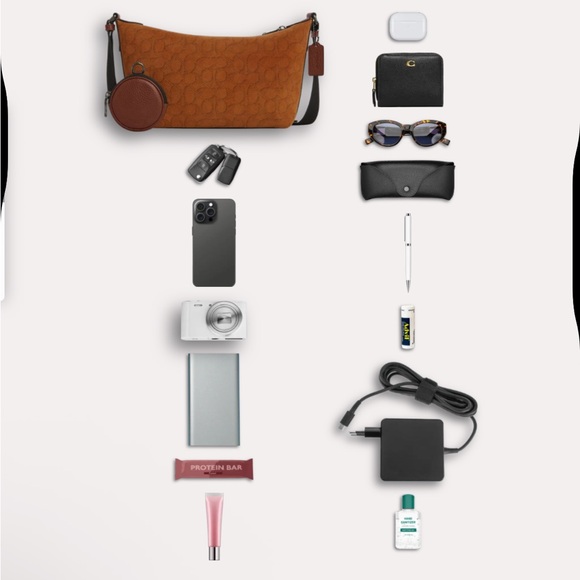 Coach Small Finn Crossbody Bag with Pouch in Signature Suede in Caramel Sable - Picture 5 of 10